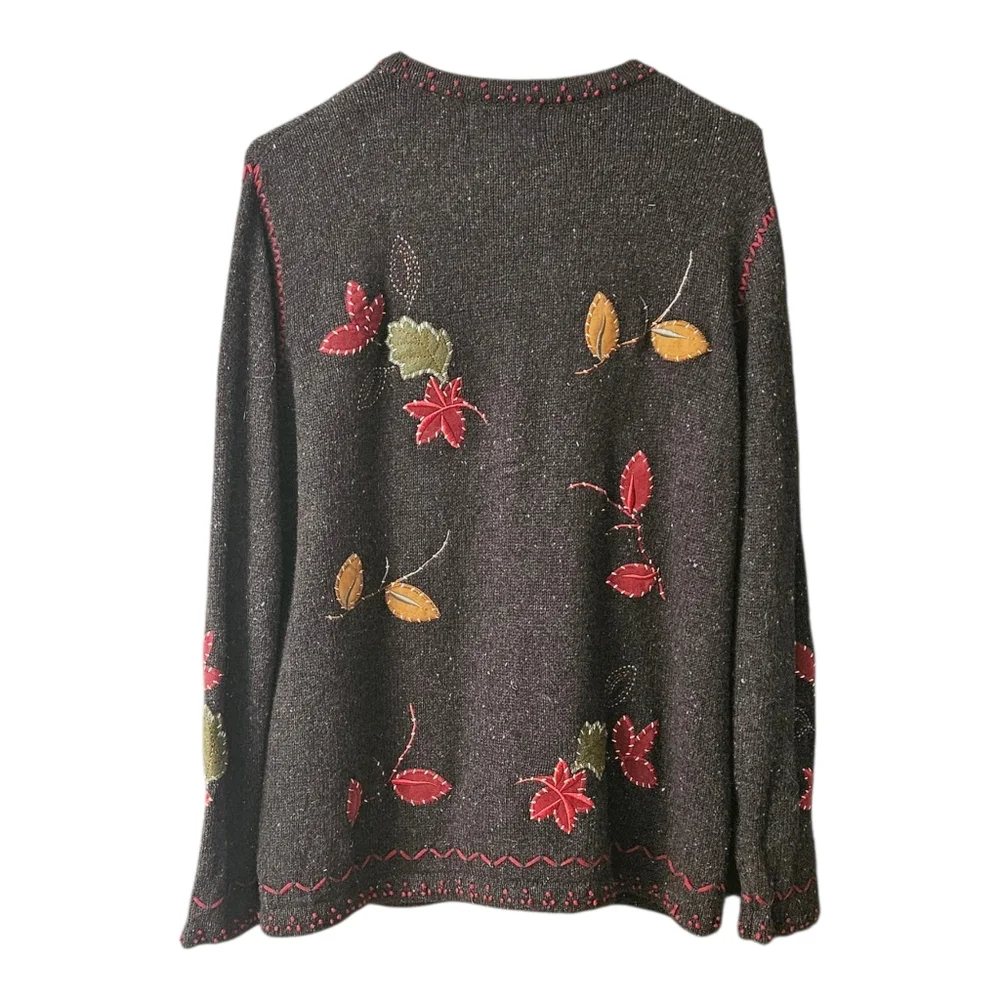 Holiday Lodge by Northcrest Women's Embroidered Cardigan 1X Leaves Fall - Picture 2 of 12